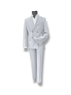 Grey Shadow Striped Slim Fit Double-Breasted Suit