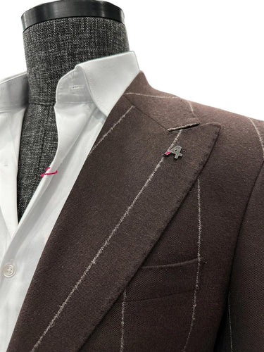 Kahverengi Standart Fit Çizgili Takım Elbise