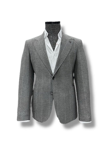 Gri Standart Fit Çizgili Takım Elbise