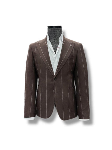 Kahverengi Standart Fit Çizgili Takım Elbise