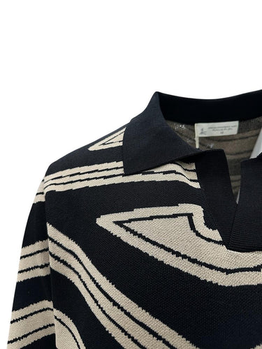 Siyah Standart Fit Zebra Desen Triko