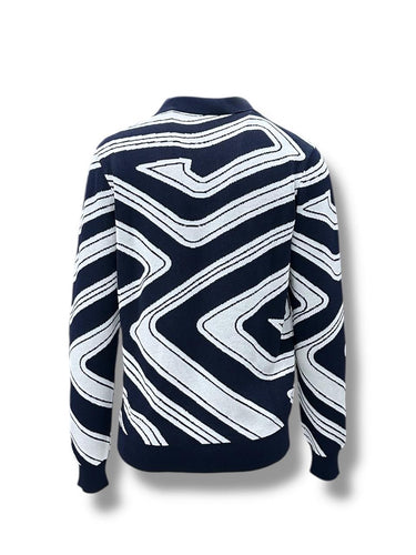 Lacivert Standart Fit Zebra Desen Triko