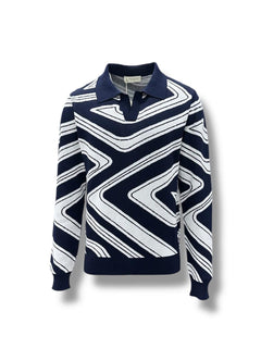 Navy Standard Fit Zebra Pattern Knit Sweater