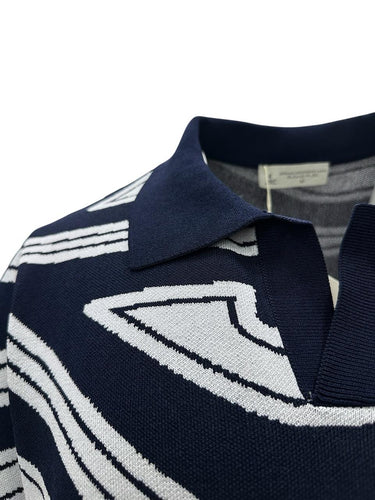 Lacivert Standart Fit Zebra Desen Triko