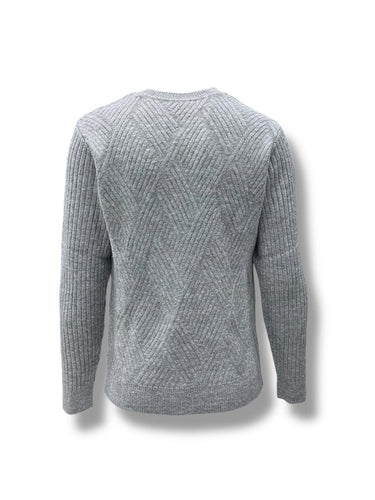 Gri Örgü Kabartmalı Standart Fit Triko Kazak