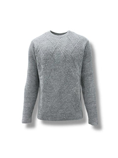 Grey Knitted Embossed Standard Fit Sweater