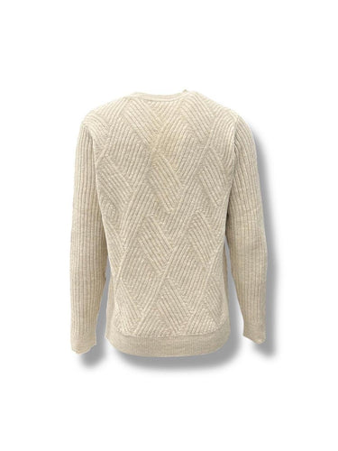 Bej Örgü Kabartmalı Standart Fit Triko Kazak