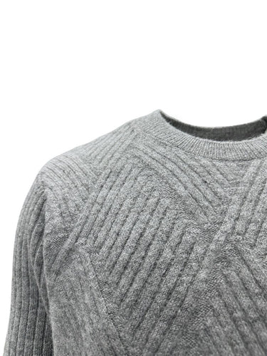 Gri Örgü Kabartmalı Standart Fit Triko Kazak