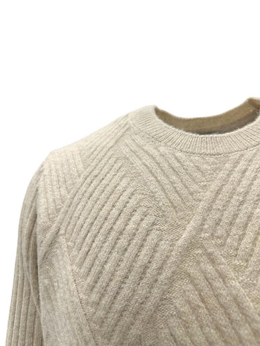 Bej Örgü Kabartmalı Standart Fit Triko Kazak