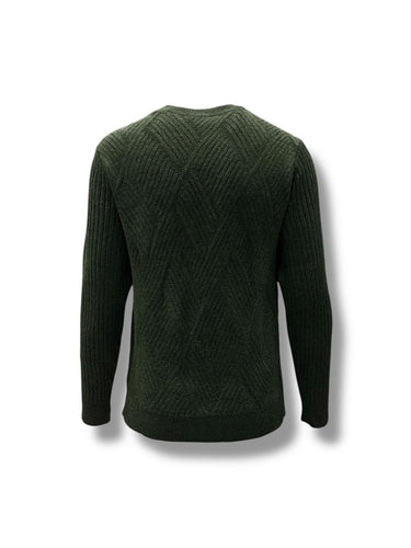 Yeşil Örgü Kabartmalı Standart Fit Triko Kazak