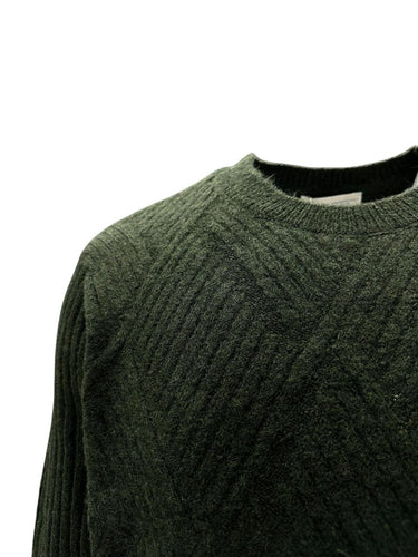 Yeşil Örgü Kabartmalı Standart Fit Triko Kazak