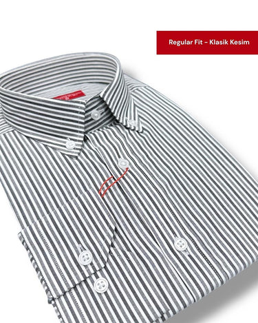 Yaka Düğmeli Regulafit Pamuk Gömlek