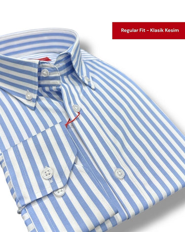 Yaka Düğmeli Regulafit Pamuk Gömlek