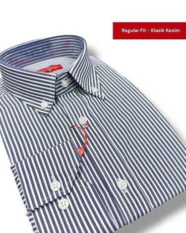 Yaka Düğmeli Regulafit Pamuk Gömlek
