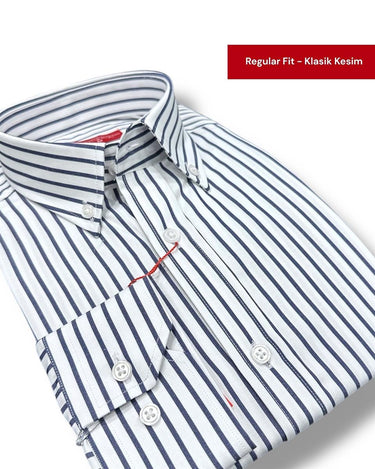 Yaka Düğmeli Regulafit Pamuk Gömlek